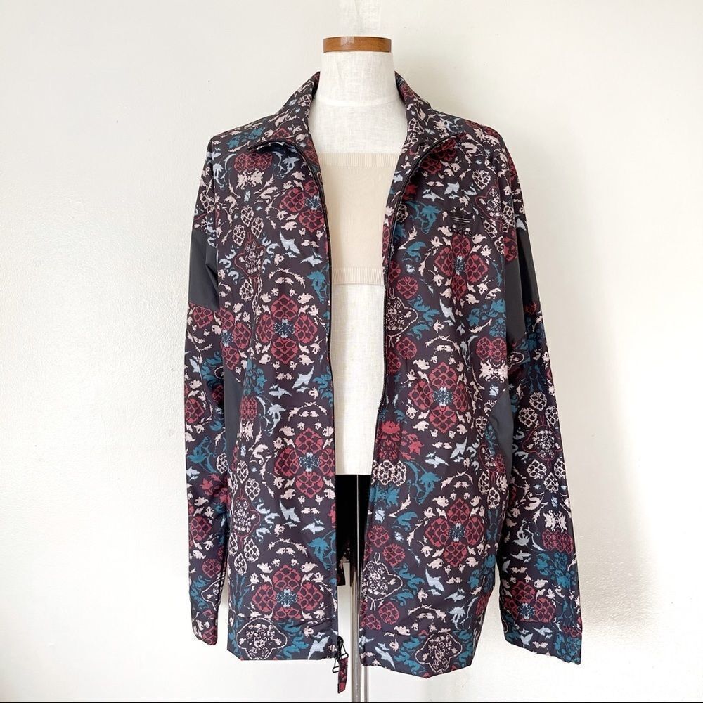 Adidas Red Black Floral Full Zip windbreaker jacket NWOT large RARE PRINT